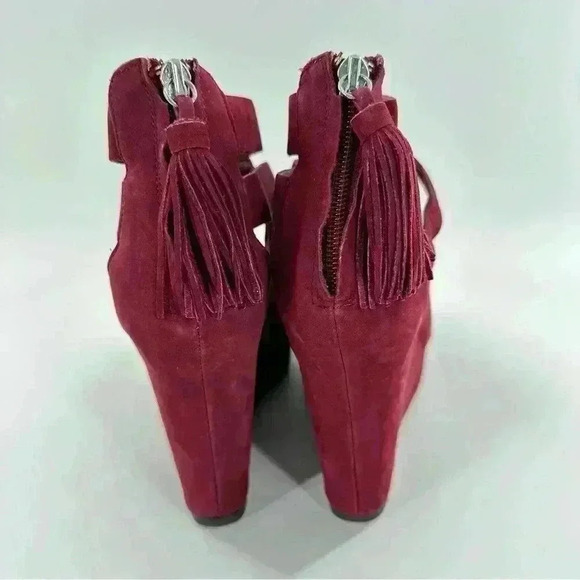 Dolce vita Jade ankle booties size 8 burgundy Nubuck leather  wedge platforms - Picture 4 of 12